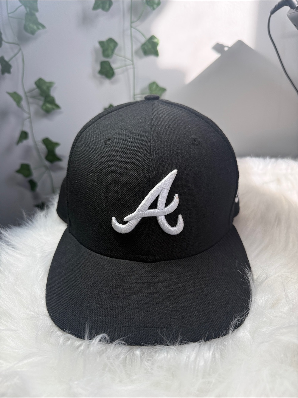 Black Snapback Cap with White 'A' Applique